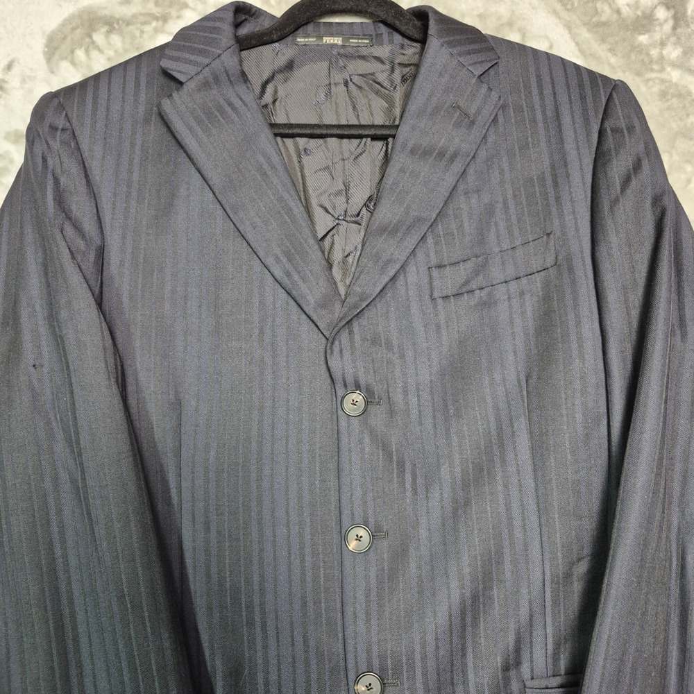 Gianfranco Ferre Mens Navy Pinstripe Wool Blazer Jacket Size 52 Made in Italy